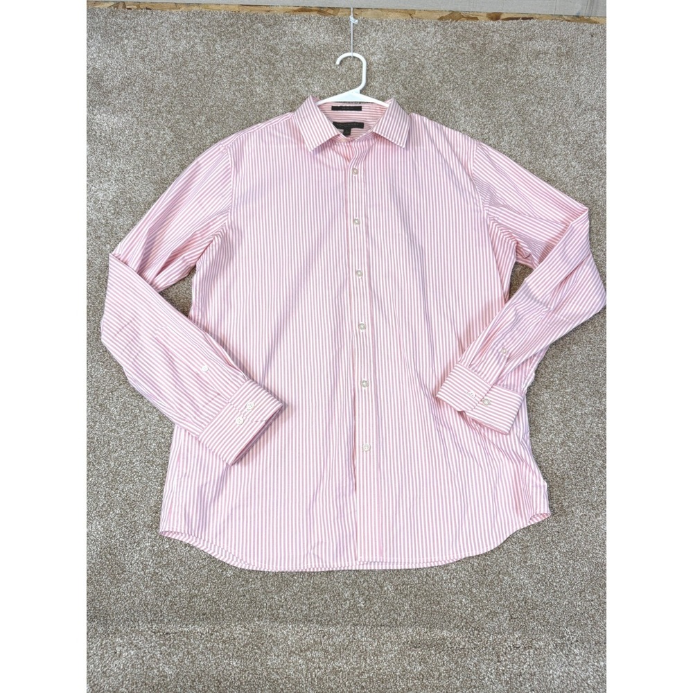 Banana Republic Mens Slim Flex Fit Tech Stretch Cotton Pink Pinstripe Shirt‎ L